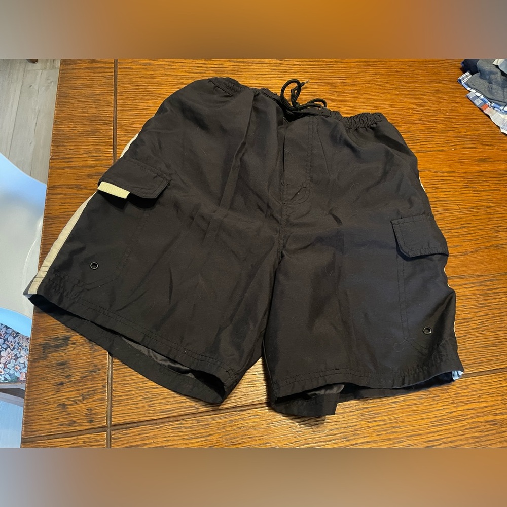 Men's Black Cargo Swim Shorts with Side Pockets